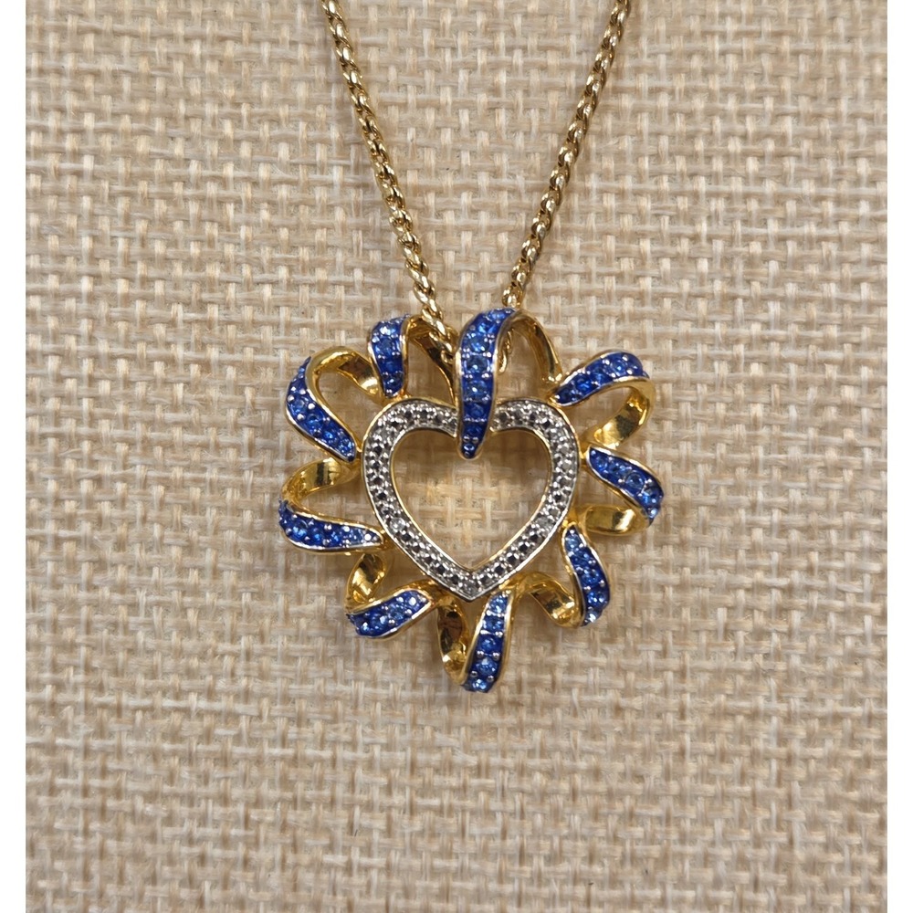 Danbudy Mint Birthstone Beauty Diamond Heart Pendant - 18" 24k GP Chain - Picture 2 of 5